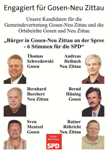 Engagiert für Gosen-Neu Zittau - Unsere Kandidaten für die Gemeindevertretung Gosen-Neu Zittau und die Ortsbeiräte Gosen und Neu Zittau